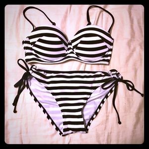 Stripe Push-Up bra top bikini side ties & ruching
